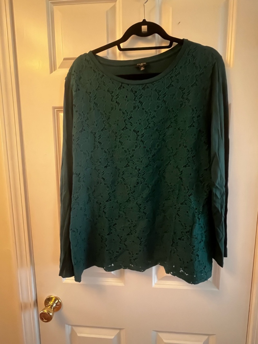 Talbots Dark Green Lace Front Long-Sleeve Top